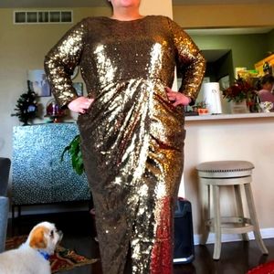 Gold sequin wrap long sleeve maxi dress